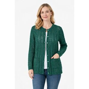 Easy Essentials Cardigan Women Medium Green Button Up Vintage Style Knit Sweater
